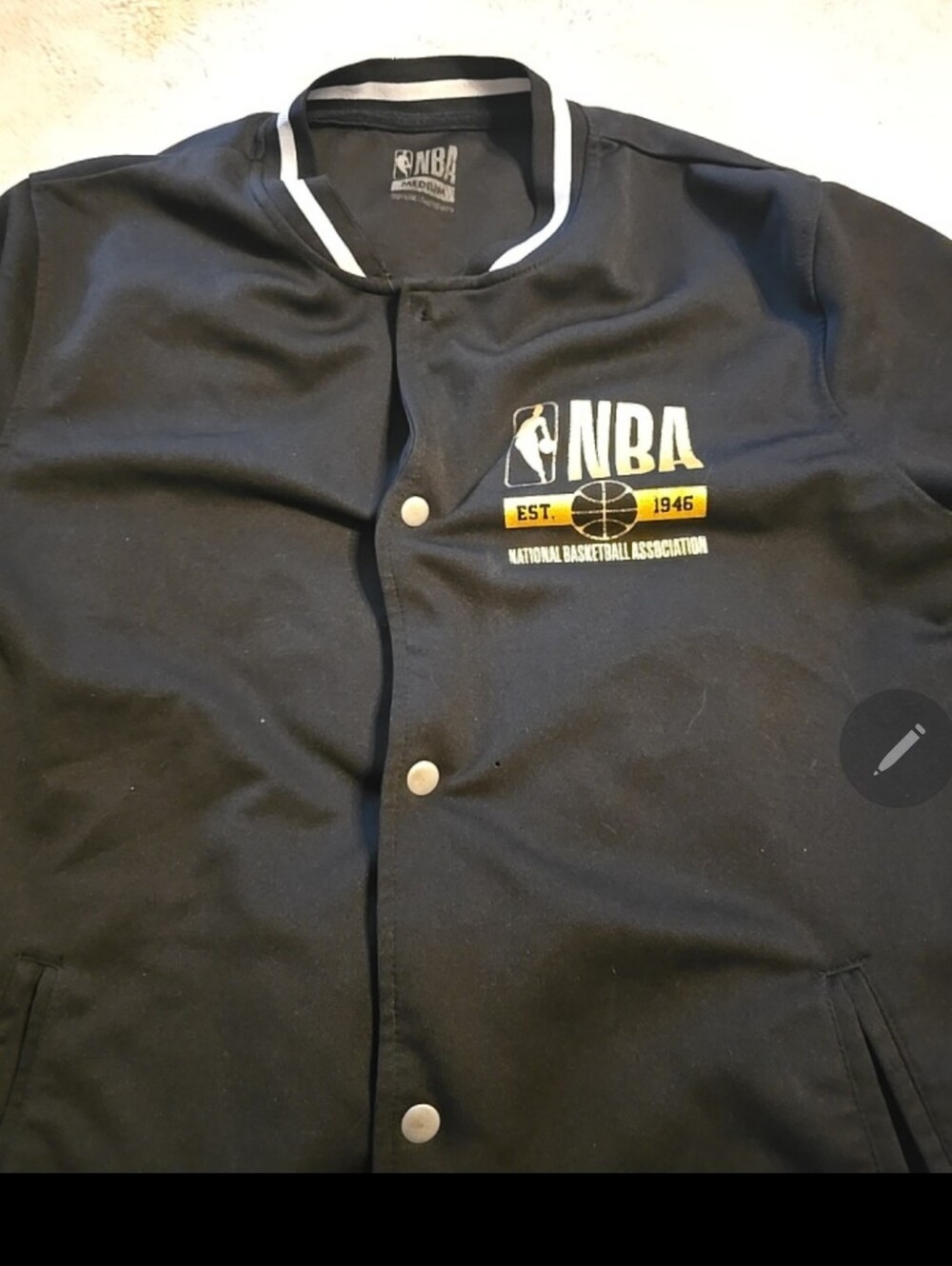 080726 NBA rare Black Print Official Logo Men Snap Button Warm Up Classic Jersey